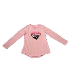 Nike Kids Pink Long Sleeve Heart Logo Tee Shirt Size M (5–6Y)